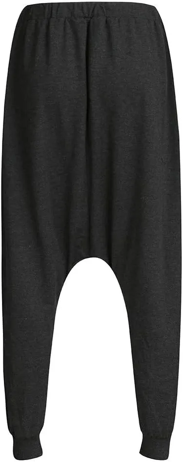 WABEOR Men's Casual Harem Pants Loose Fit Elastic Waist Drawstring Sweatpants Japanese Style Soft Cotton Trousers with Pocket