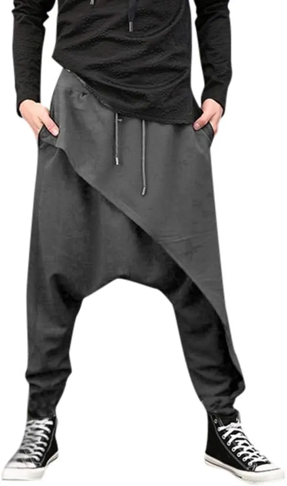 WABEOR Men's Casual Harem Pants Loose Fit Elastic Waist Drawstring Sweatpants Japanese Style Soft Cotton Trousers with Pocket