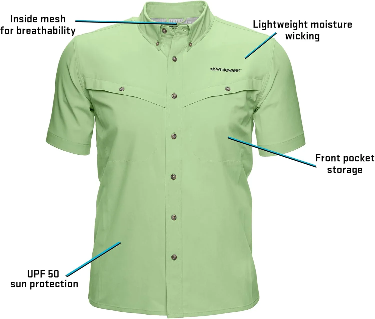 Whitewater Lightweight Moisture Wicking Short Sleeve Fishing Shirt with UPF 50