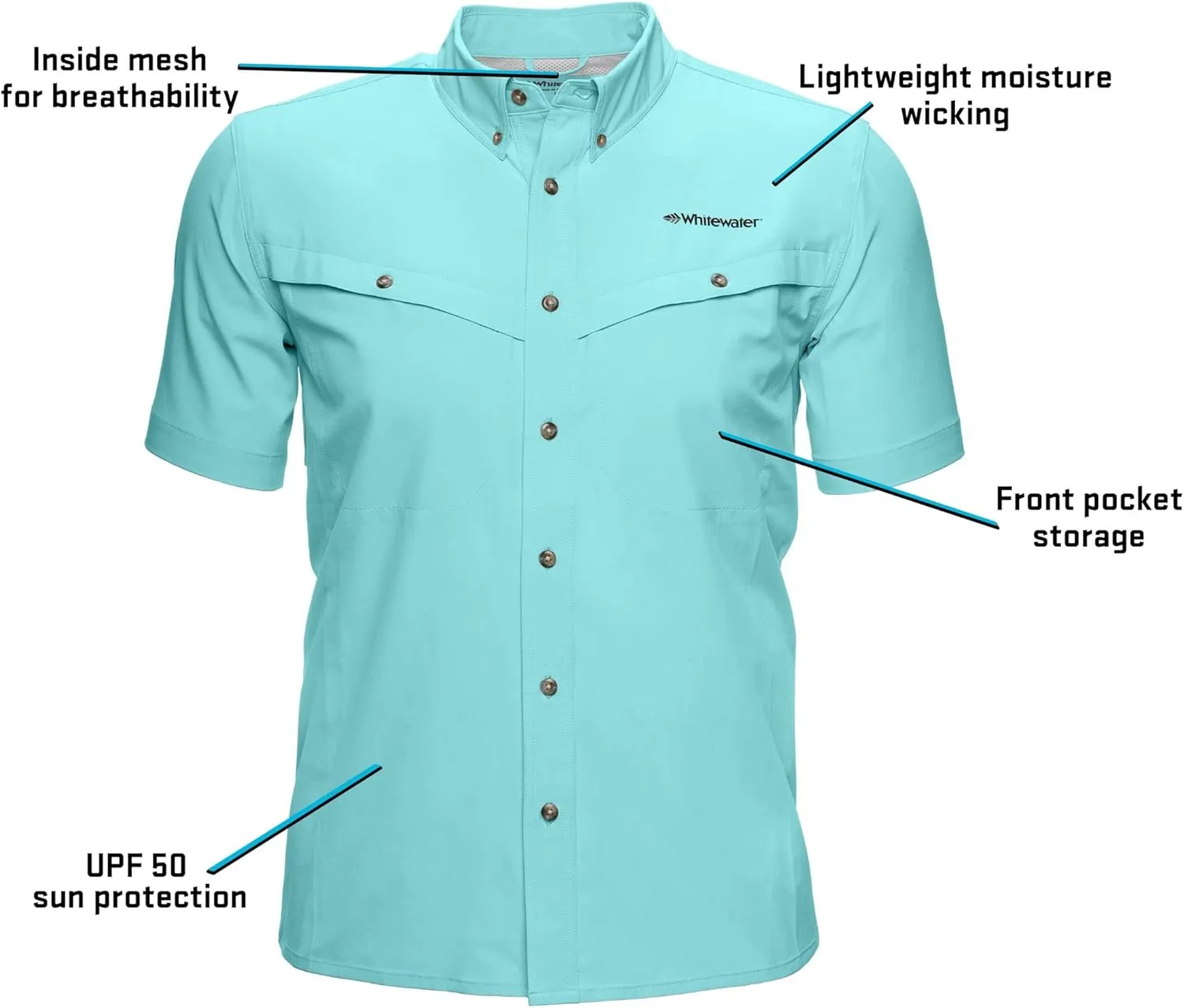 Whitewater Lightweight Moisture Wicking Short Sleeve Fishing Shirt with UPF 50