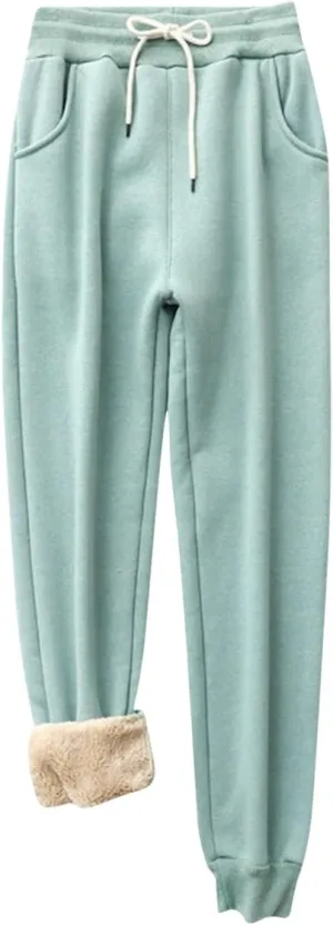 Winter Sherpa Lined Sweatpants for Women Warm Fleece Cinch Bottom Trousers Casual Athletic Jogger Pants with Pockets