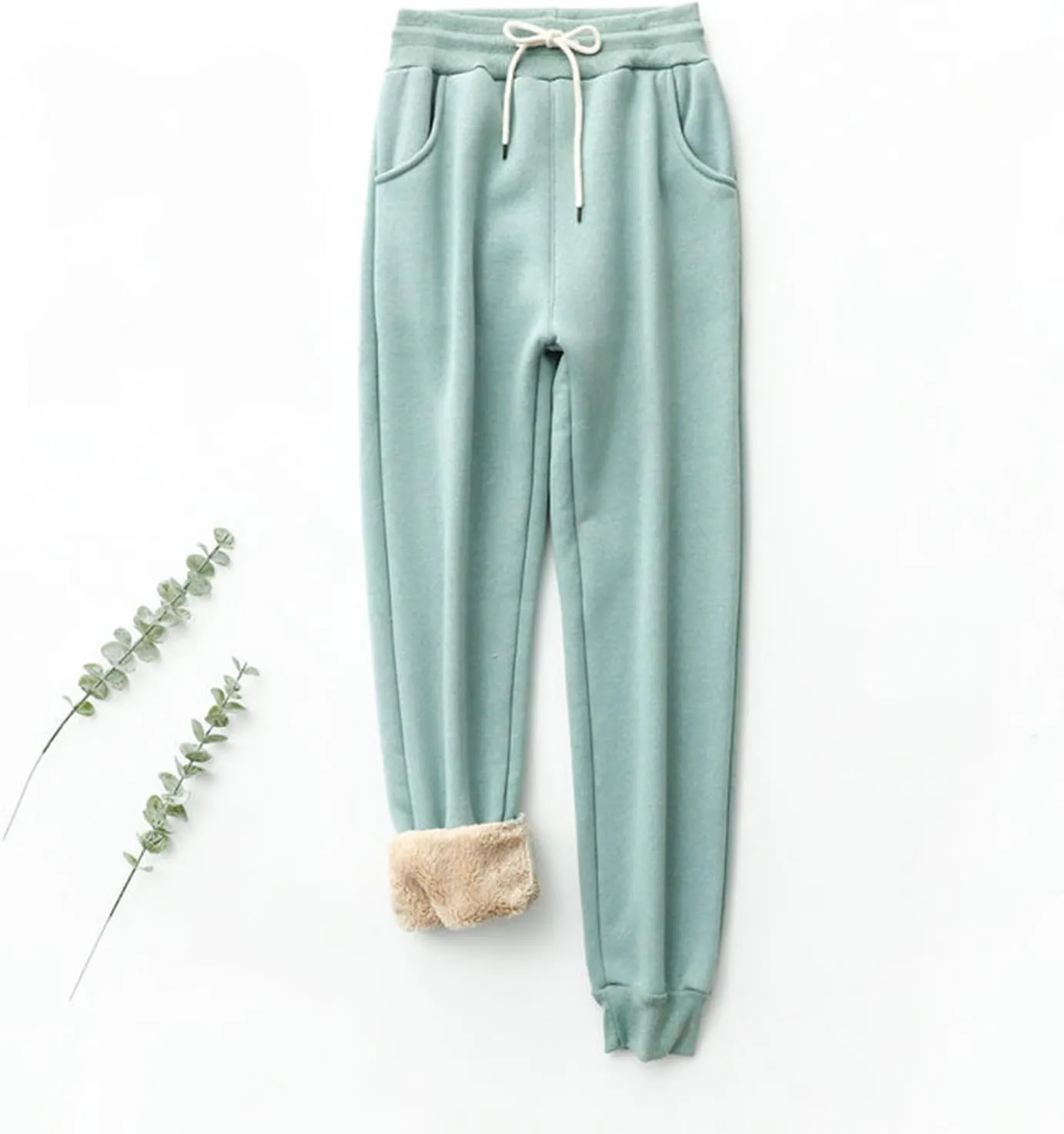 Winter Sherpa Lined Sweatpants for Women Warm Fleece Cinch Bottom Trousers Casual Athletic Jogger Pants with Pockets