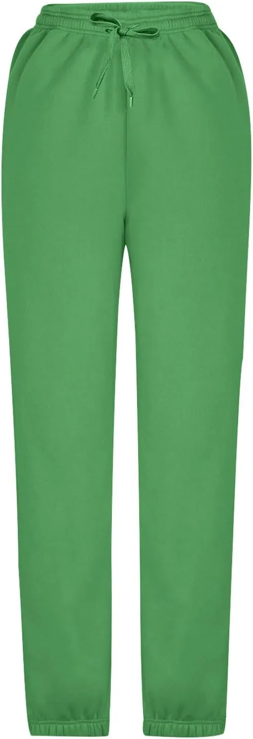 Women Basic Fleece Sweatpants High Waisted Drawstring Cinch Bottom Trousers Baggy Lounge Sporty Jogger Pant Pocketed