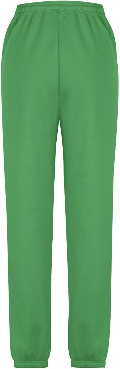 Women Basic Fleece Sweatpants High Waisted Drawstring Cinch Bottom Trousers Baggy Lounge Sporty Jogger Pant Pocketed