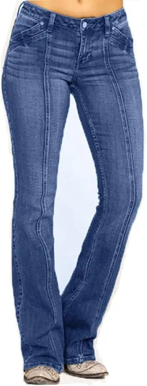 Women Bell Bottom Jeans Mid Waisted Flare Jeans Stretch Bootcut Jeans with Classic Wide Leg Denim Pants