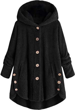 Women Fleece Lined Pajama Tops with Hood Winter Warm Sherpa Thermal Underwear Cute Button Cardigan Coat Loungewear
