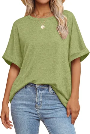 Women Oversized T Shirts Crew Neck Short Sleeve Tops Summer Dressy Casual Loose Fit Tee 2025 Trendy Fashion Clothes