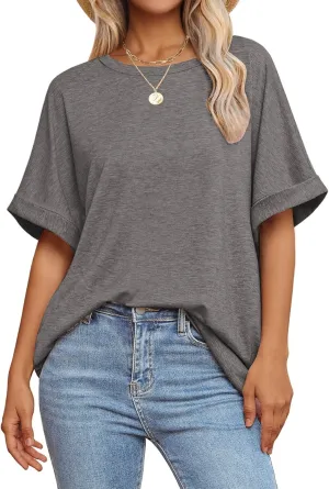 Women Oversized T Shirts Crew Neck Short Sleeve Tops Summer Dressy Casual Loose Fit Tee 2025 Trendy Fashion Clothes
