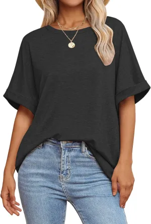 Women Oversized T Shirts Crew Neck Short Sleeve Tops Summer Dressy Casual Loose Fit Tee 2025 Trendy Fashion Clothes