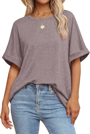 Women Oversized T Shirts Crew Neck Short Sleeve Tops Summer Dressy Casual Loose Fit Tee 2025 Trendy Fashion Clothes