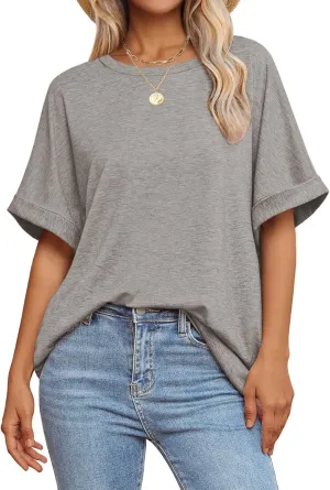 Women Oversized T Shirts Crew Neck Short Sleeve Tops Summer Dressy Casual Loose Fit Tee 2025 Trendy Fashion Clothes
