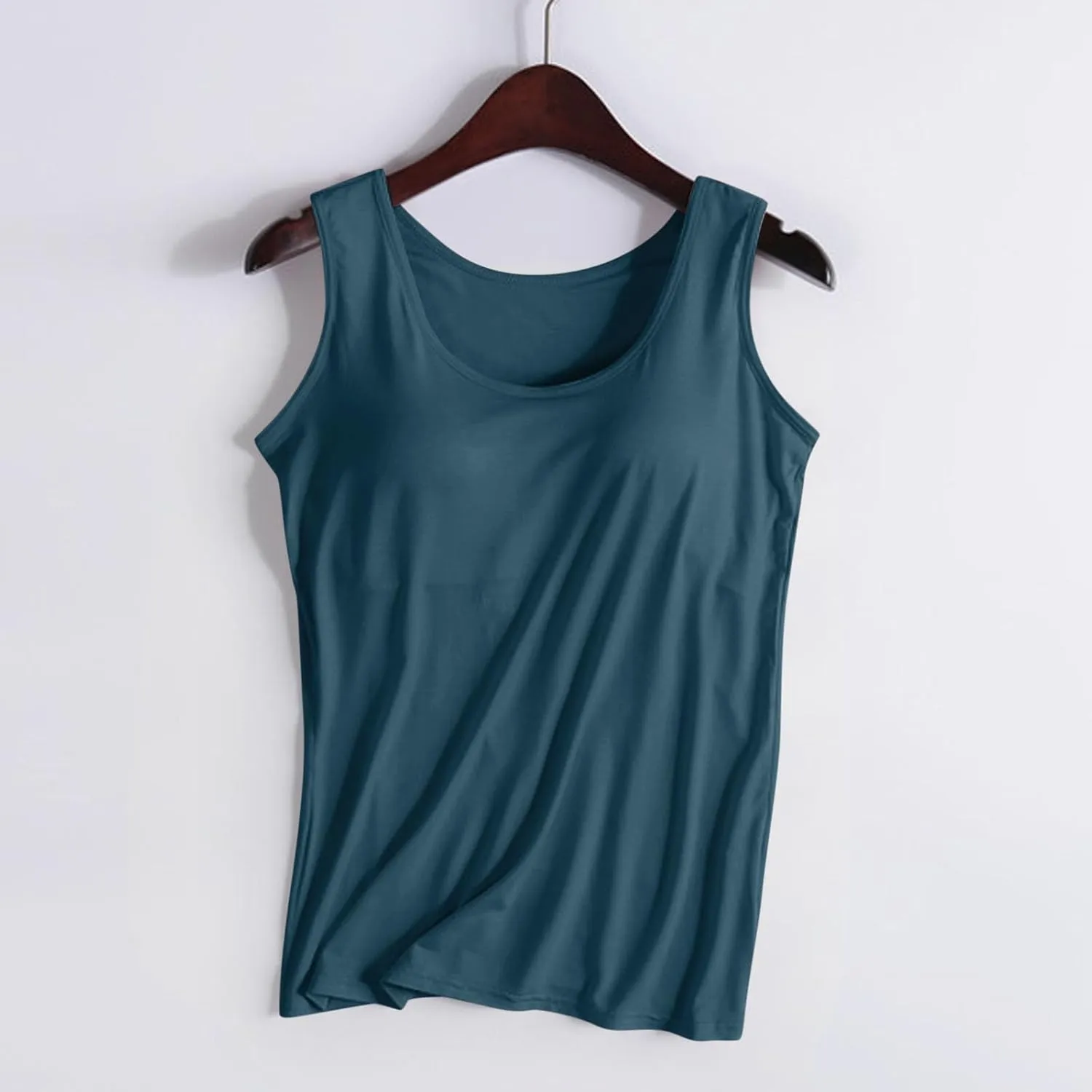 Women Scoop Neck Tank Tops Summer Built in Bras Yoga Athletic T-Shirts Comfy Modal Loungewear Sleeveless Pjs Shirts