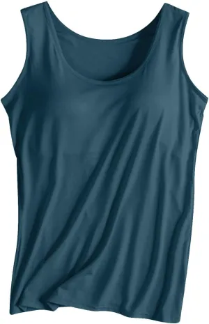 Women Scoop Neck Tank Tops Summer Built in Bras Yoga Athletic T-Shirts Comfy Modal Loungewear Sleeveless Pjs Shirts