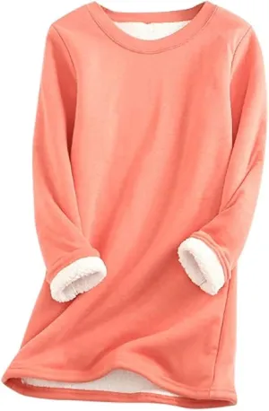 Women Sherpa Lined Fleece Fleece Crewneck Sweatshirt Winter Warm Pullover Loungewear Oversized Soft Tunic Outerwear