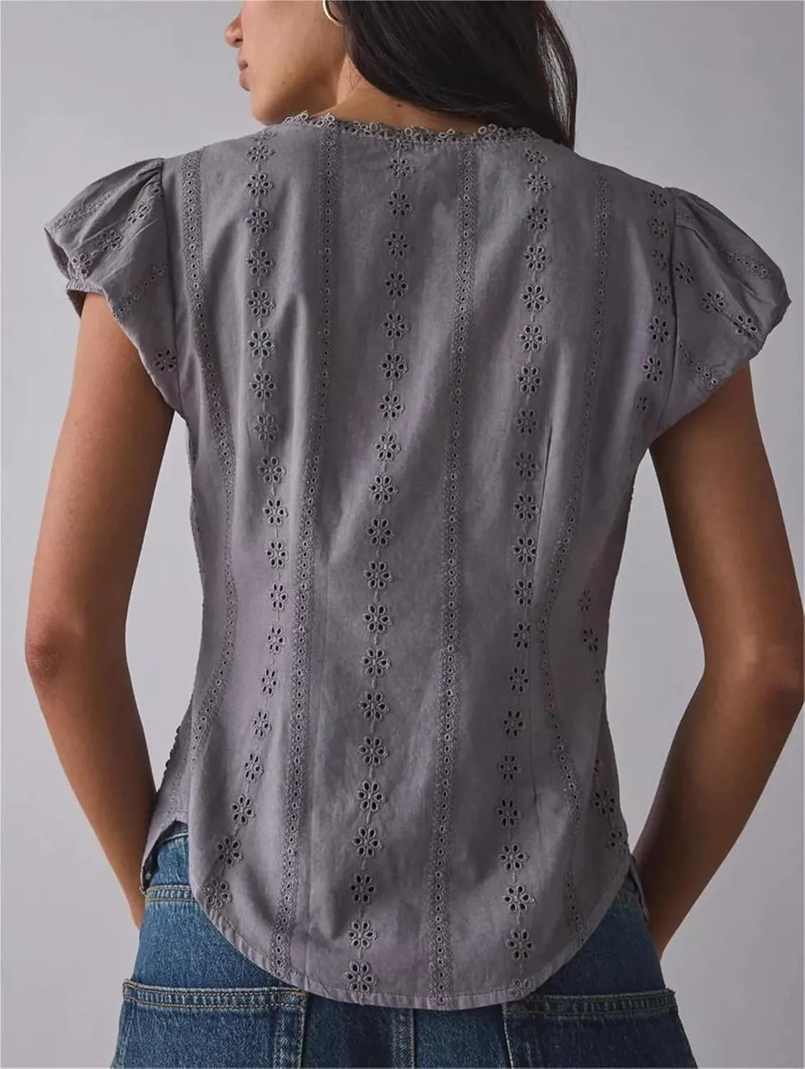 Women Tie Front Shirts Y2k Ruffle Button Lace Trim Peplum Tops Deep V Neck Solid Color Bow Tie Front Babydoll Top