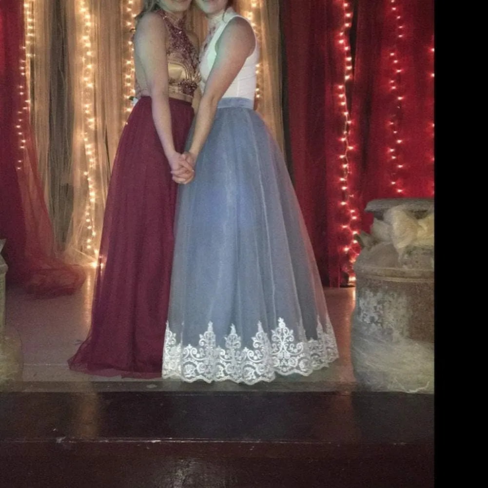 Women Wedding Long Maxi Lace Trim Puffy Tulle Skirt Floor Length with Long Train A Line High Waisted Overskirt for Prom Party