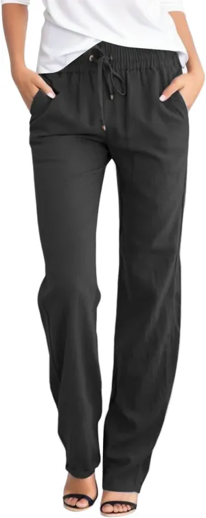 Women Wide Leg Linen Pants 2025 Summer High Waisted Palazzo Pants Office Loose Flowy Trouser with Pockets