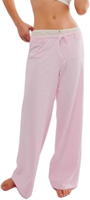 Women Wide Leg Striped Pants Casual Drawstring Elastic Waist High Rise Lounge Pants Loose Fit Pj Trousers