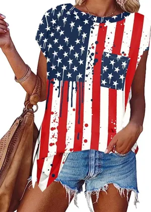 Womens American Flag Shirt 4th of July T-Shirt Patriotic Short Sleeve Tee USA Flag Stripe Star Summer Blouse Tops
