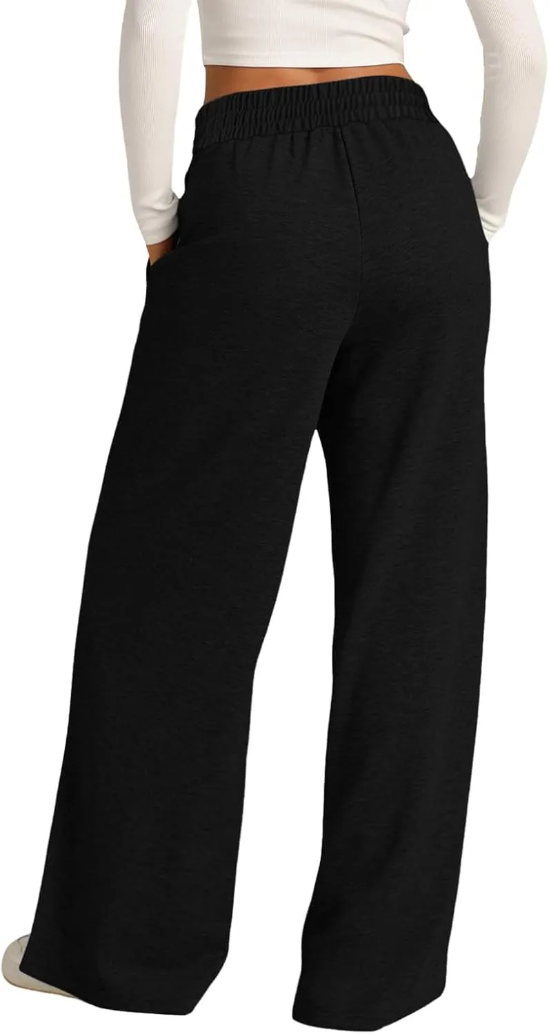 Women's Baggy Fleece Wide Leg Sweatpants Fleece Lined Workout Relaxed Fit Straight Leg Joggers Casual 2024 Active