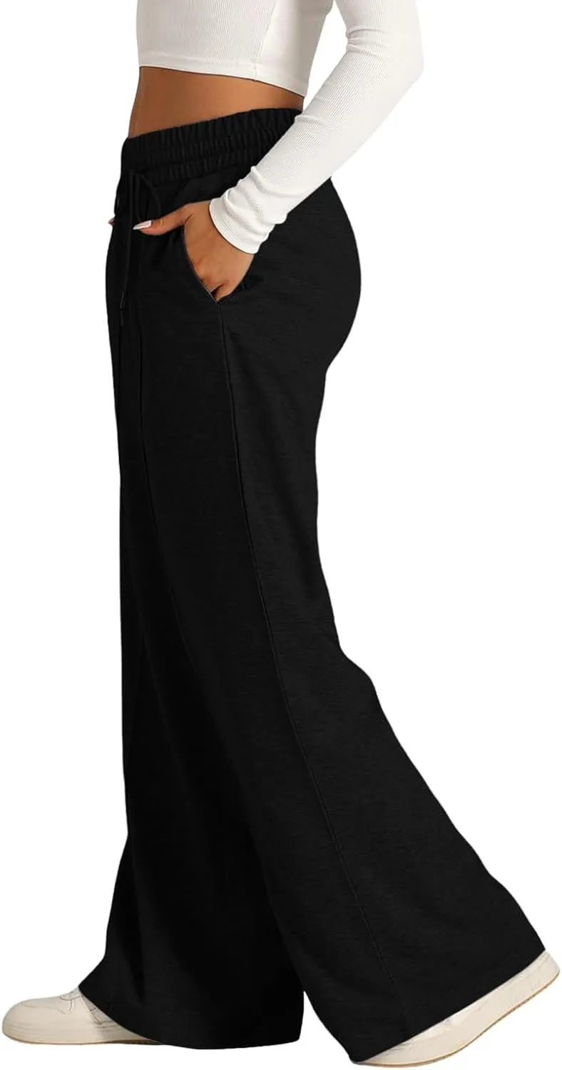 Women's Baggy Fleece Wide Leg Sweatpants Fleece Lined Workout Relaxed Fit Straight Leg Joggers Casual 2024 Active