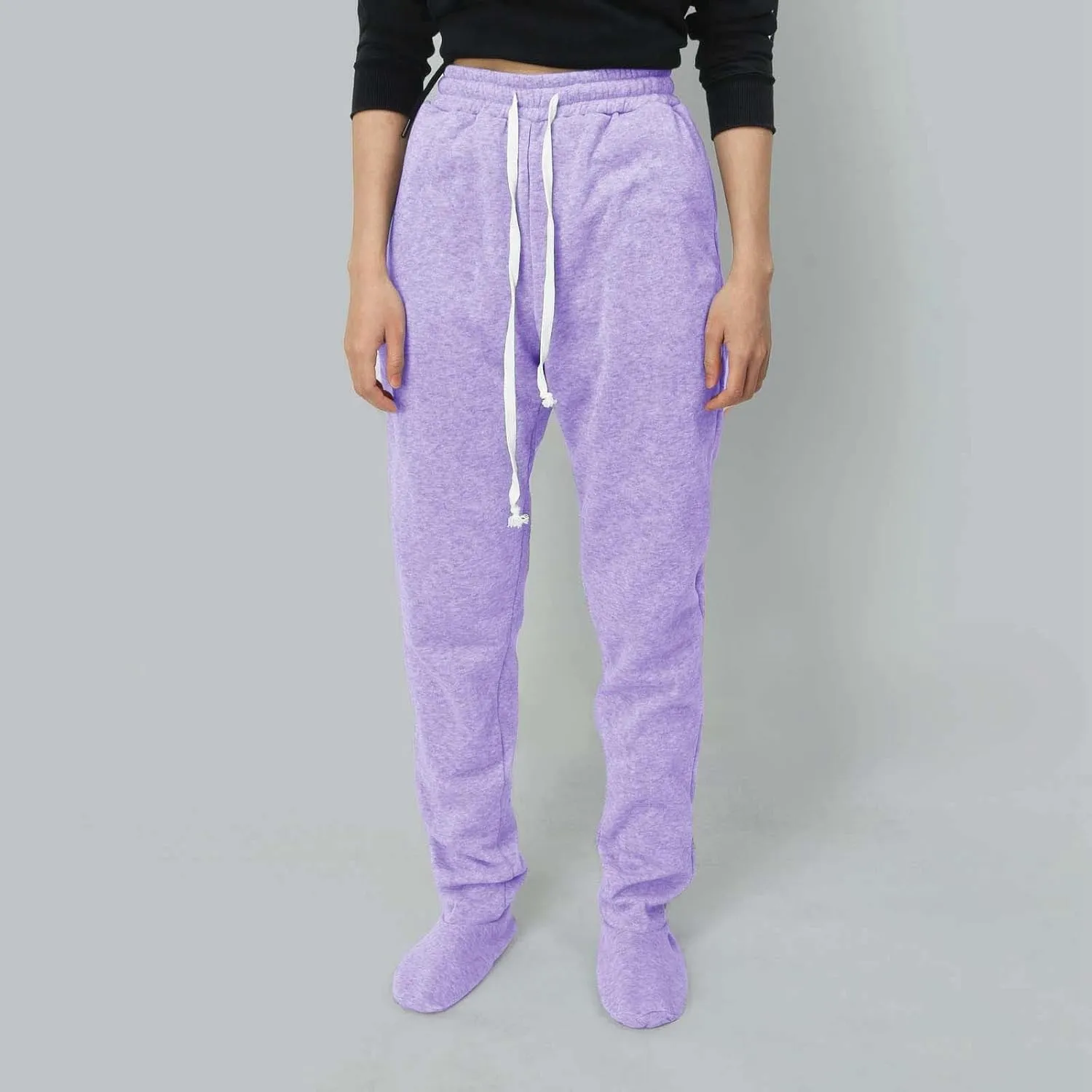 Womens Baggy Sweatpants with Feet Sherpa Fleece Lined Pajama Pants Drawstring Athletic Jogger Pants Cozy Warm Loungewear