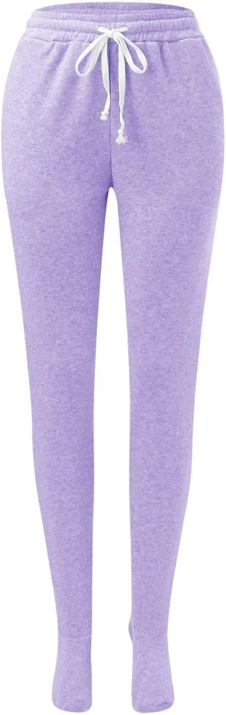 Womens Baggy Sweatpants with Feet Sherpa Fleece Lined Pajama Pants Drawstring Athletic Jogger Pants Cozy Warm Loungewear