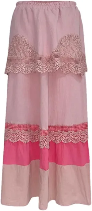 Women's Boho Tiered Maxi Dress Summer Lace Trim Long Dress,Casual Loose Fit