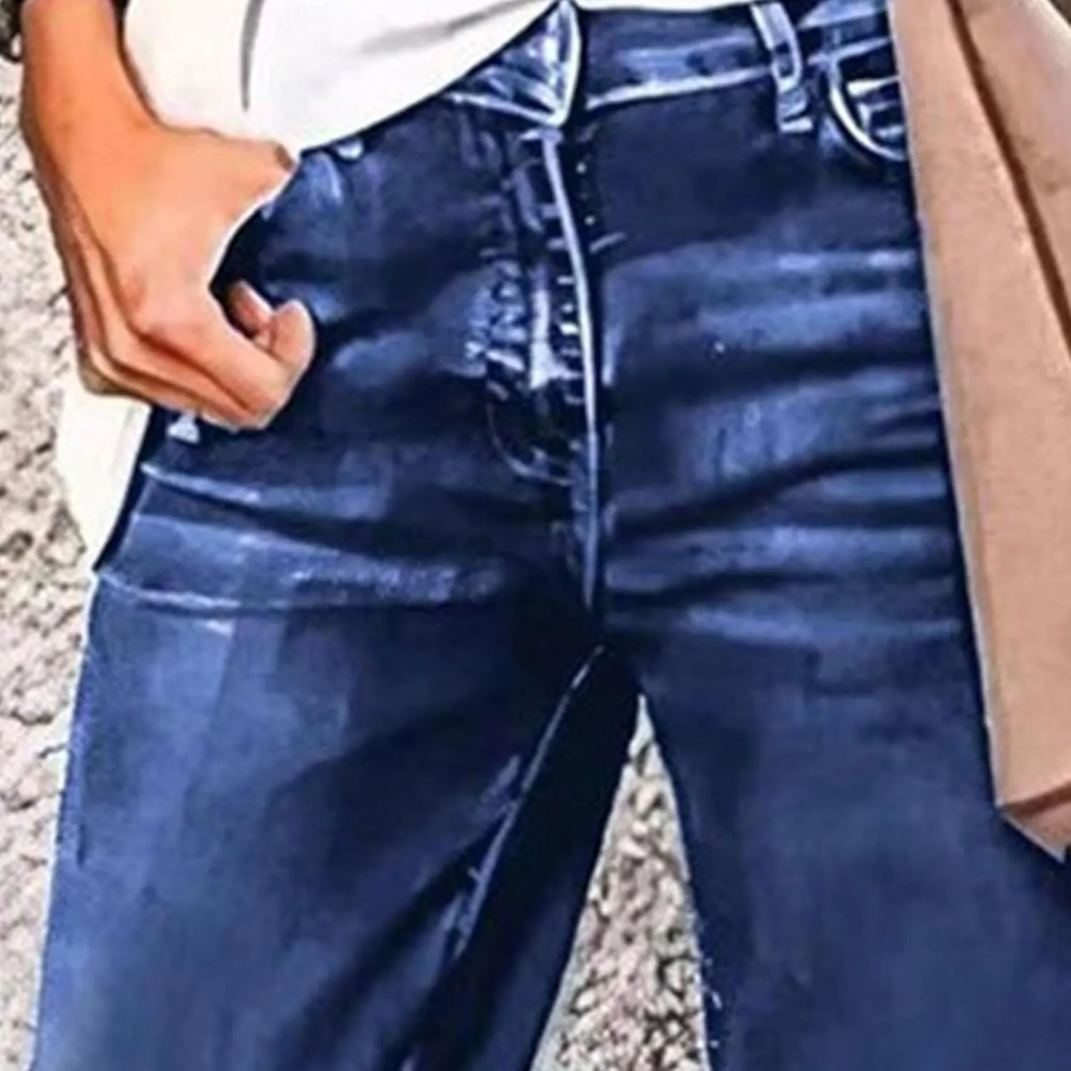 Women's Capri Jeans High Waisted Skinny Stretchy Ladies Jeans Trendy Pants Straight Leg Raw Hem Denim