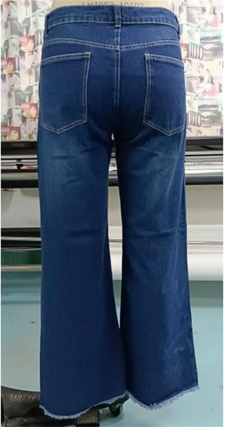 Women's Capri Jeans High Waisted Skinny Stretchy Ladies Jeans Trendy Pants Straight Leg Raw Hem Denim