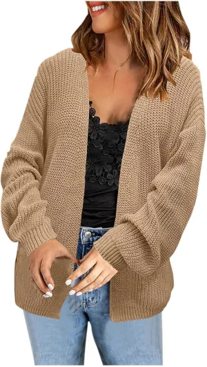 Womens Cardigan Sweater Business Casual Chunky Knit Sweater Jacket Loungewear Baggy Long Sleeve Open Front Cardigan