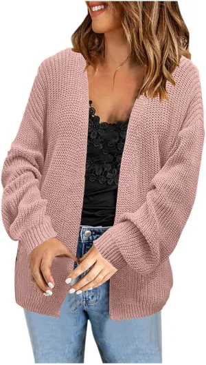 Womens Cardigan Sweater Business Casual Chunky Knit Sweater Jacket Loungewear Baggy Long Sleeve Open Front Cardigan
