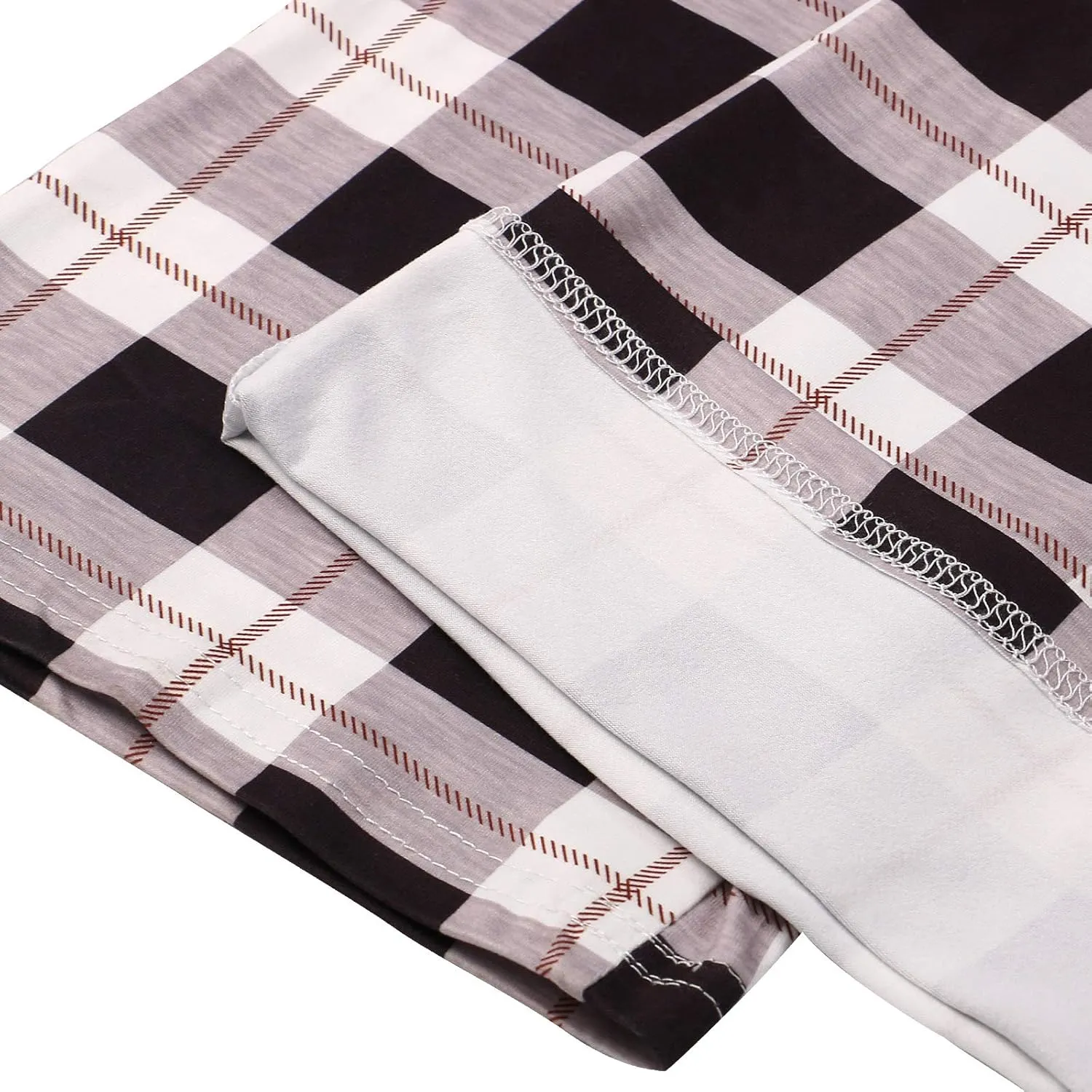 Womens Casual Pants Straight Leg Drawstring Plaid Print Elastic High Waist Loose Comfy Trousers Loungewear