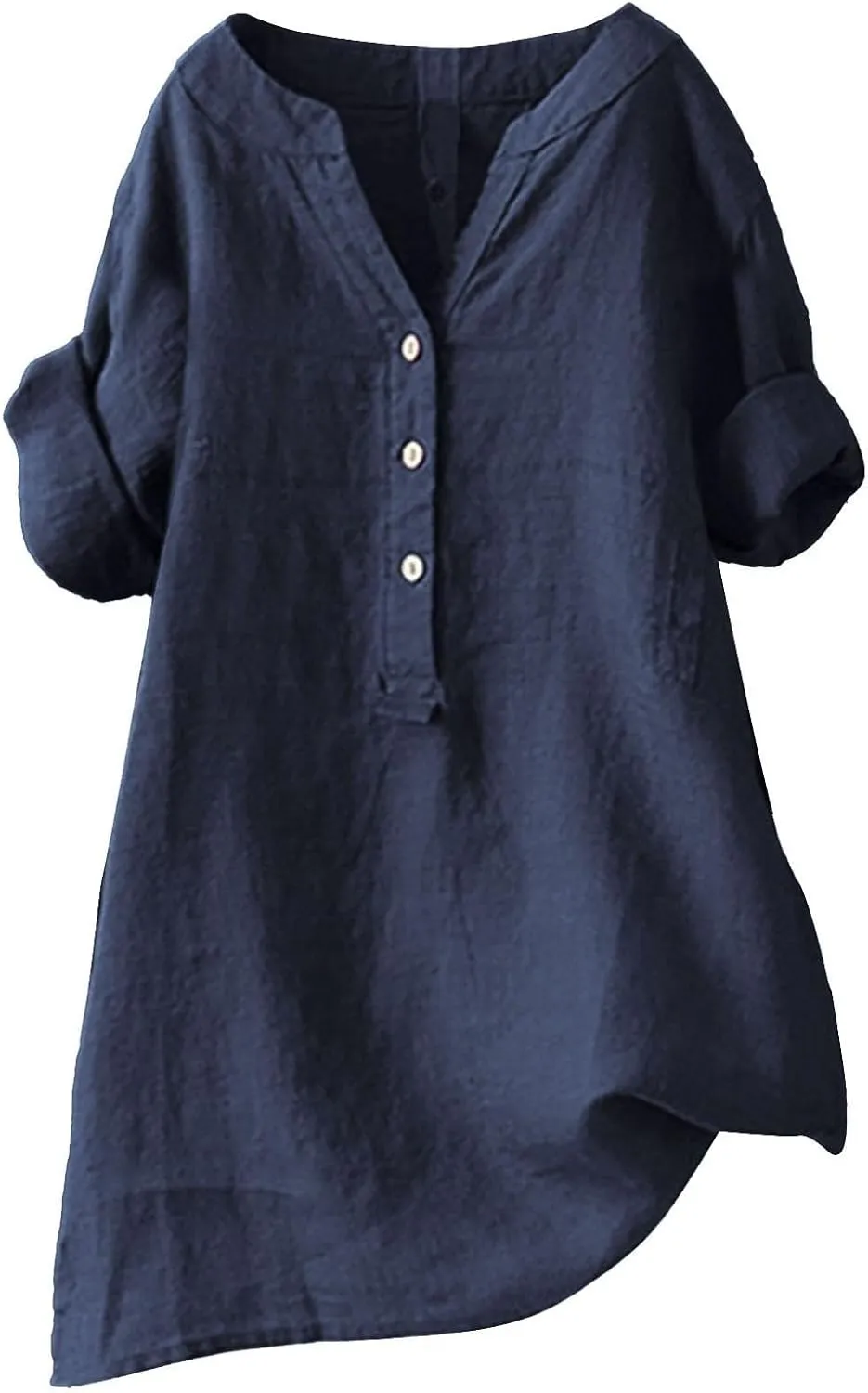Womens Collared Button Down Shirt V Neck Short Sleeve Linen Summer Casual Work Blouse Top Loose Fit Tee Top