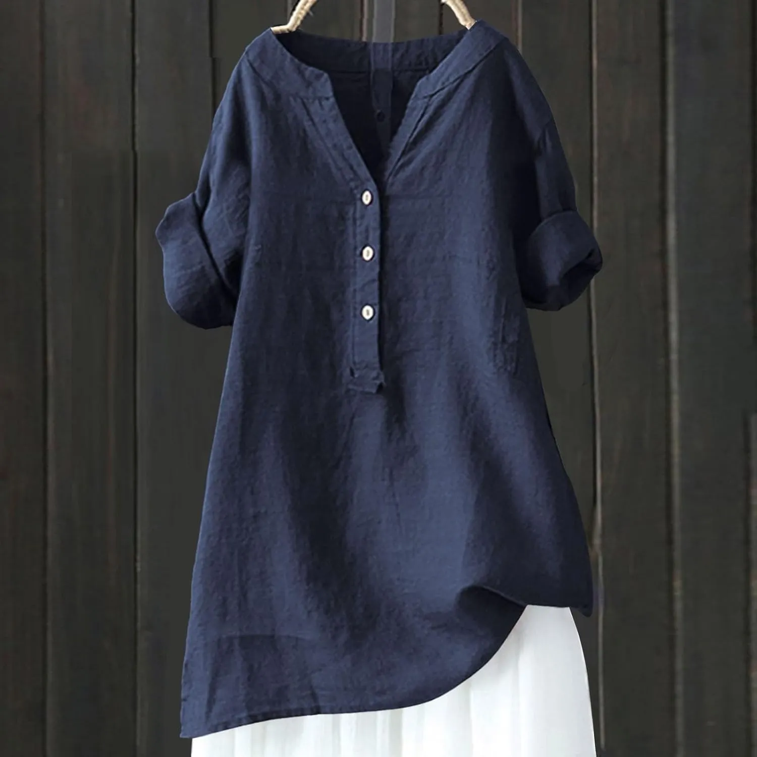Womens Collared Button Down Shirt V Neck Short Sleeve Linen Summer Casual Work Blouse Top Loose Fit Tee Top