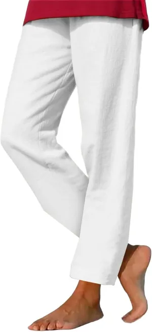 Womens Cotton Linen Straight Leg Pants Elastic Drawstring Casual Trousers with Pockets Summer Beach Loose Lounge Pant
