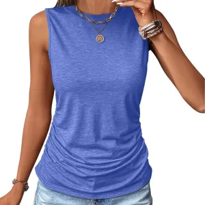 Womens Crewneck Sleeveless Shirts Side Ruched Tank Tops Relaxed Fitted Top Casual Spring Summer Trendy Clothes 2025