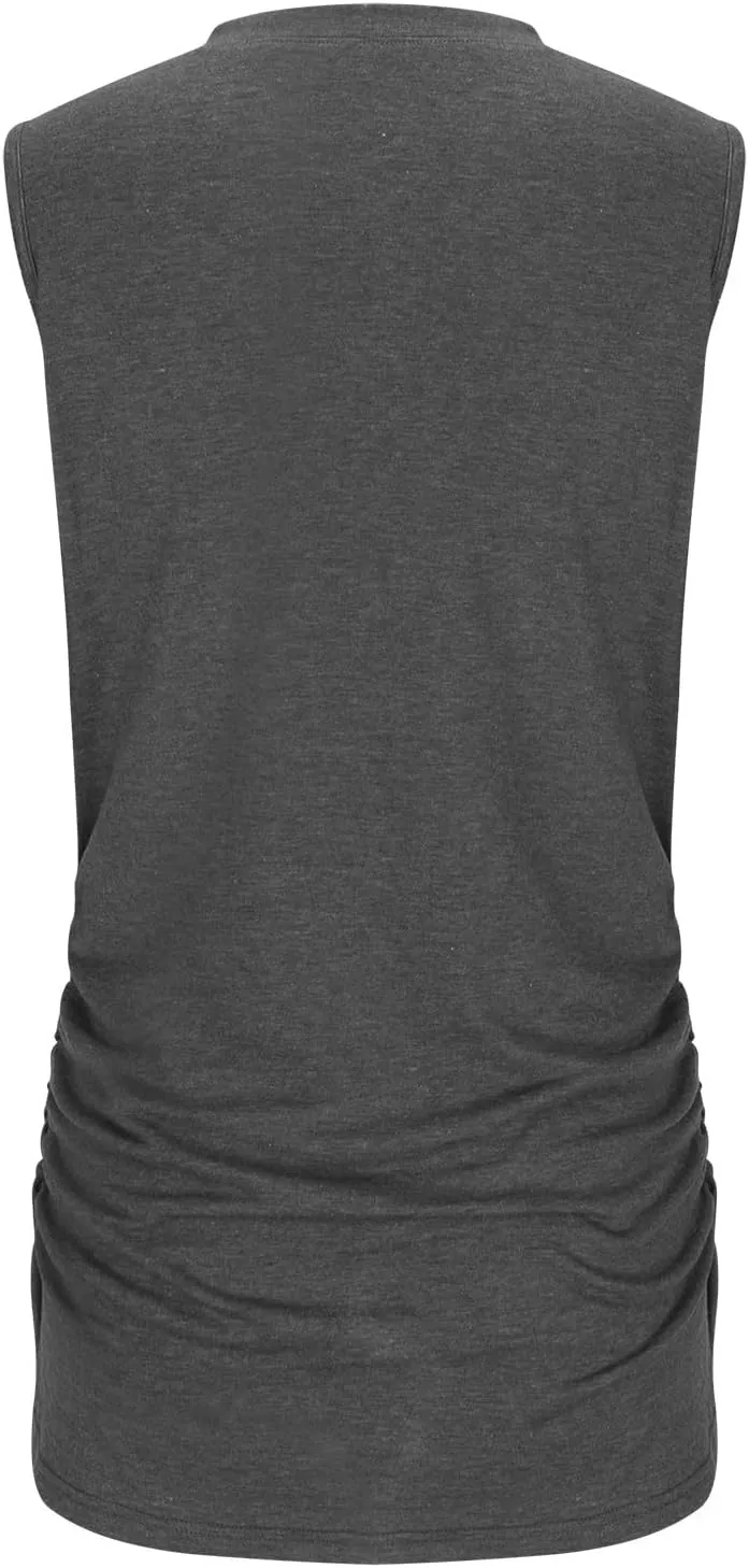 Womens Crewneck Sleeveless Shirts Side Ruched Tank Tops Relaxed Fitted Top Casual Spring Summer Trendy Clothes 2025