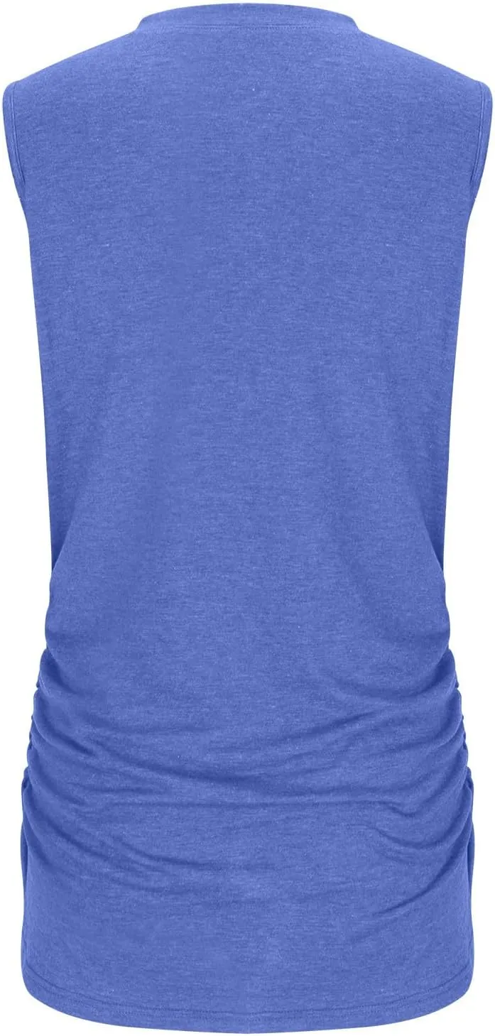 Womens Crewneck Sleeveless Shirts Side Ruched Tank Tops Relaxed Fitted Top Casual Spring Summer Trendy Clothes 2025