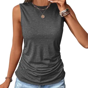Womens Crewneck Sleeveless Shirts Side Ruched Tank Tops Relaxed Fitted Top Casual Spring Summer Trendy Clothes 2025