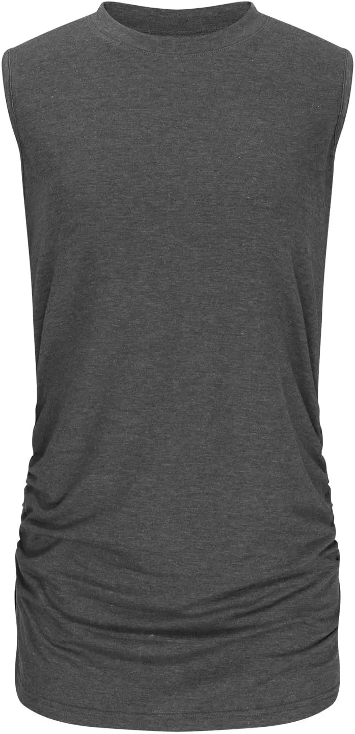 Womens Crewneck Sleeveless Shirts Side Ruched Tank Tops Relaxed Fitted Top Casual Spring Summer Trendy Clothes 2025