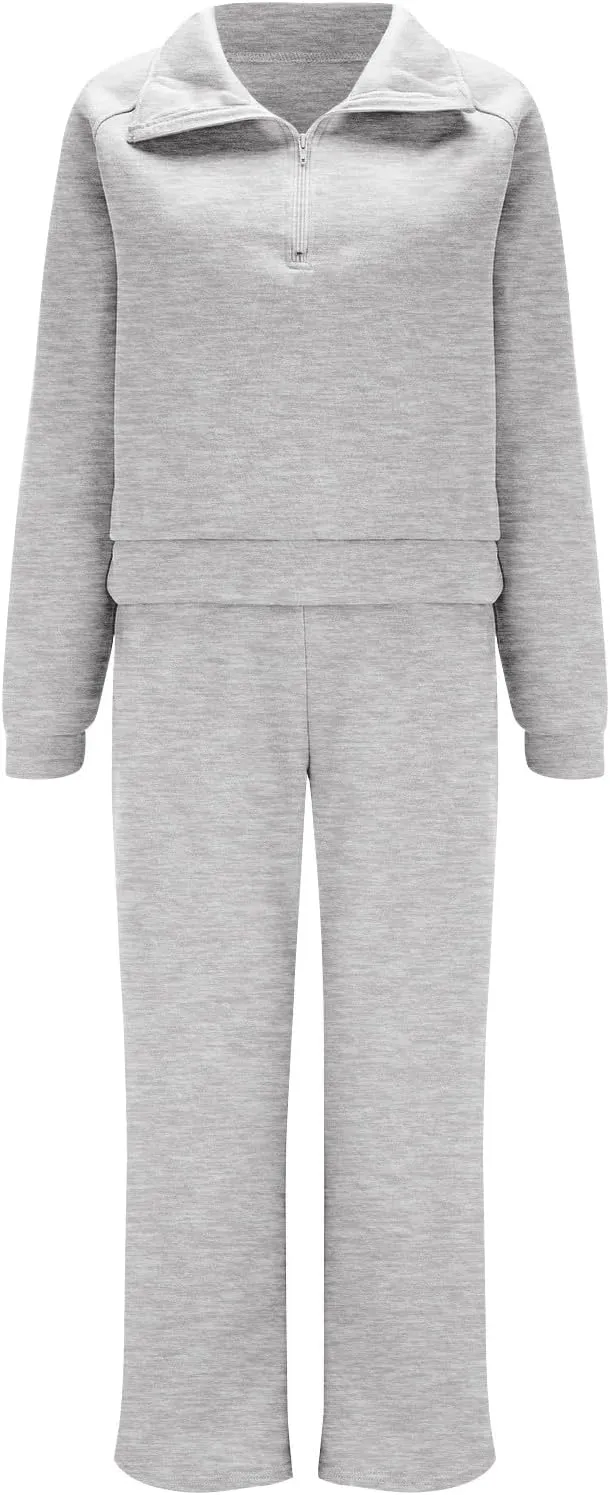 Womens Cute Pajama Sets Women Two Outfits Sweatsuit Set Quarter Zip Sweatshirt Wide Leg Sweatpant Fall Set Lounge