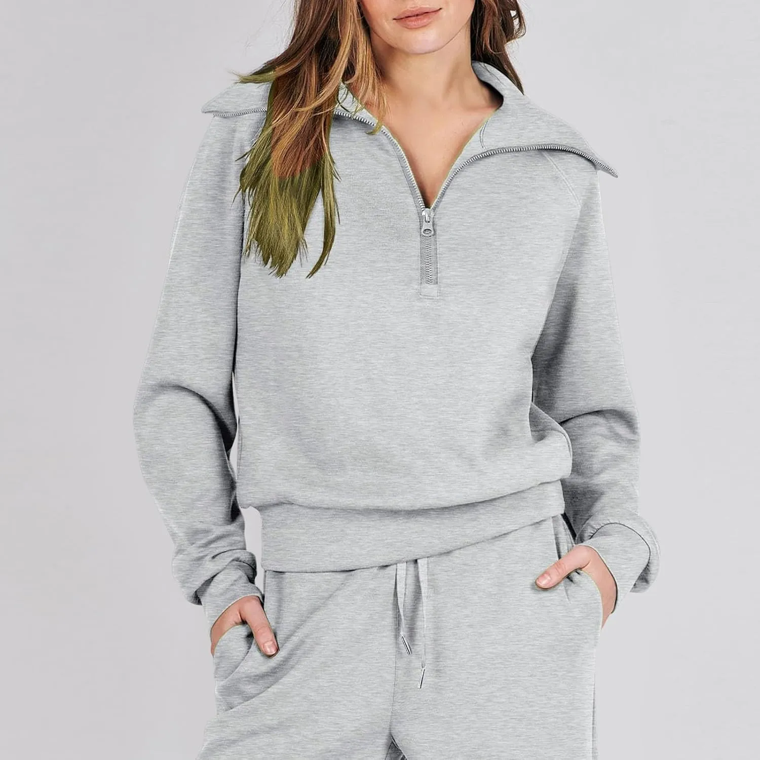 Womens Cute Pajama Sets Women Two Outfits Sweatsuit Set Quarter Zip Sweatshirt Wide Leg Sweatpant Fall Set Lounge