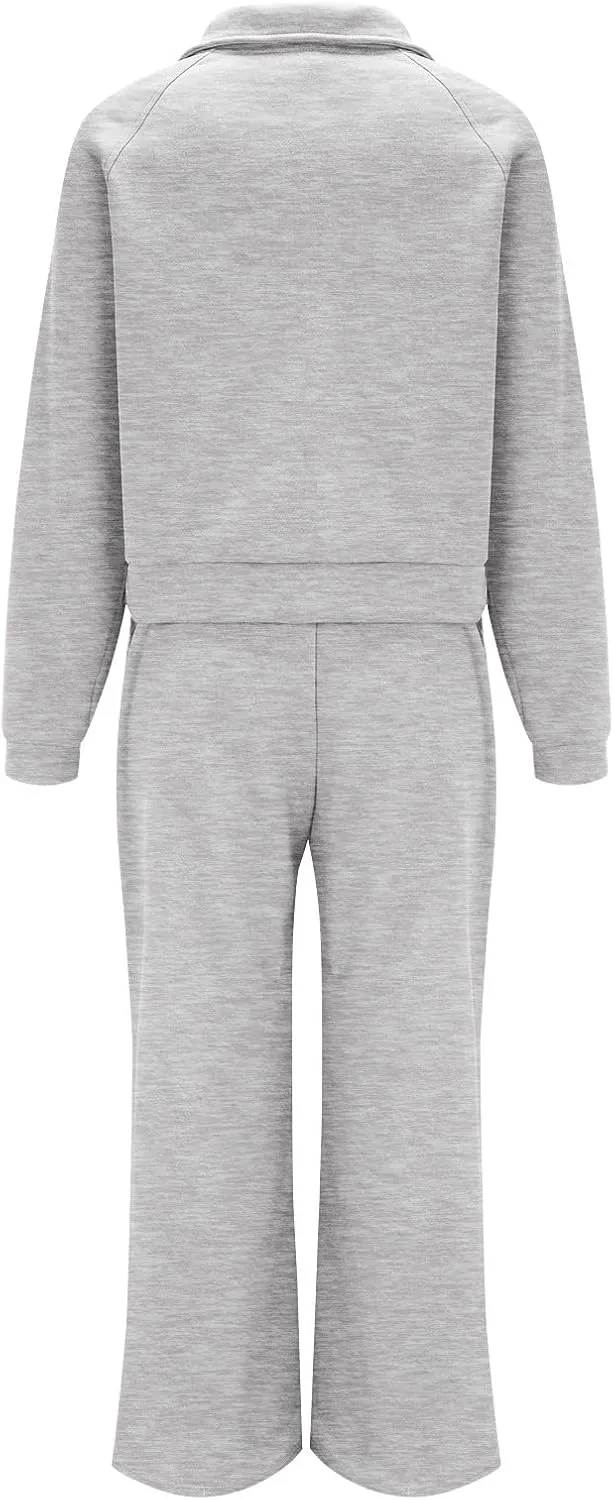 Womens Cute Pajama Sets Women Two Outfits Sweatsuit Set Quarter Zip Sweatshirt Wide Leg Sweatpant Fall Set Lounge