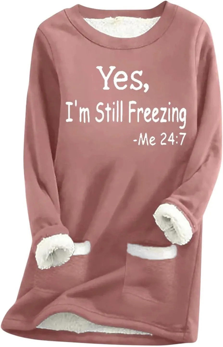 Womens Fleece Crewneck Sweatshirts Thermal Fleece Tops Round Neck Long Sleeve Pullover