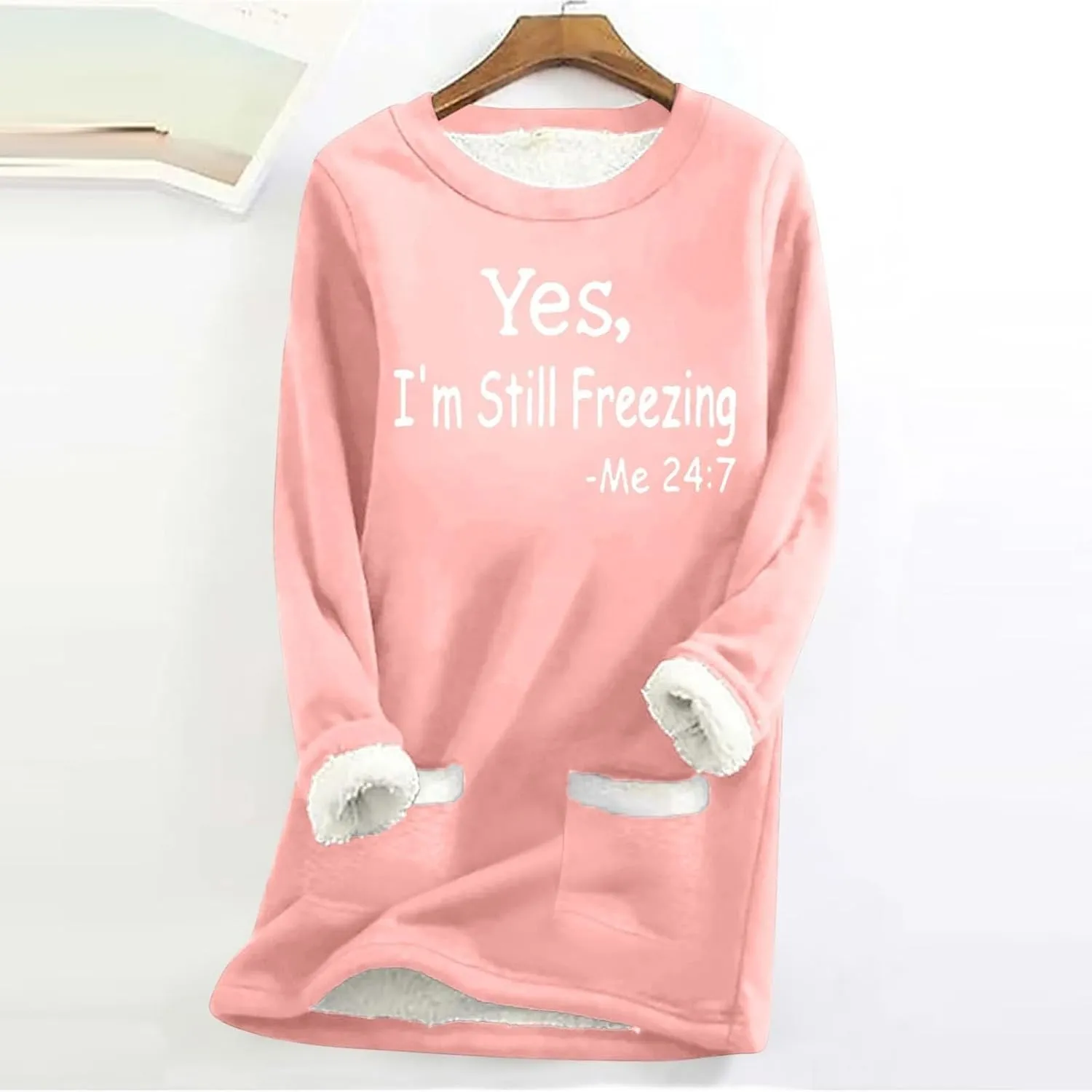 Womens Fleece Crewneck Sweatshirts Thermal Fleece Tops Round Neck Long Sleeve Pullover