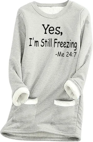 Womens Fleece Crewneck Sweatshirts Thermal Fleece Tops Round Neck Long Sleeve Pullover