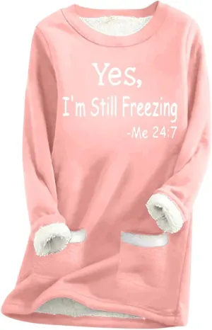 Womens Fleece Crewneck Sweatshirts Thermal Fleece Tops Round Neck Long Sleeve Pullover