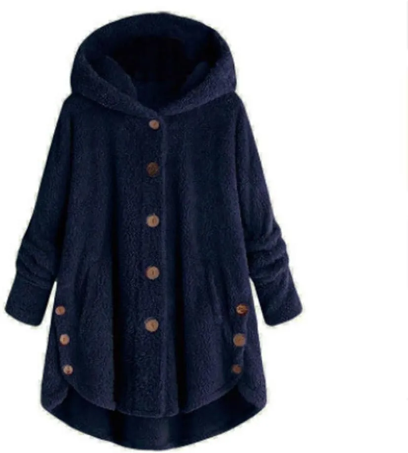 Womens Fuzzy Fleece Hoodie Jackets 2023 Fashion Button Down Sherpa Loungewear Oversized Cozy Home Shearling Coat