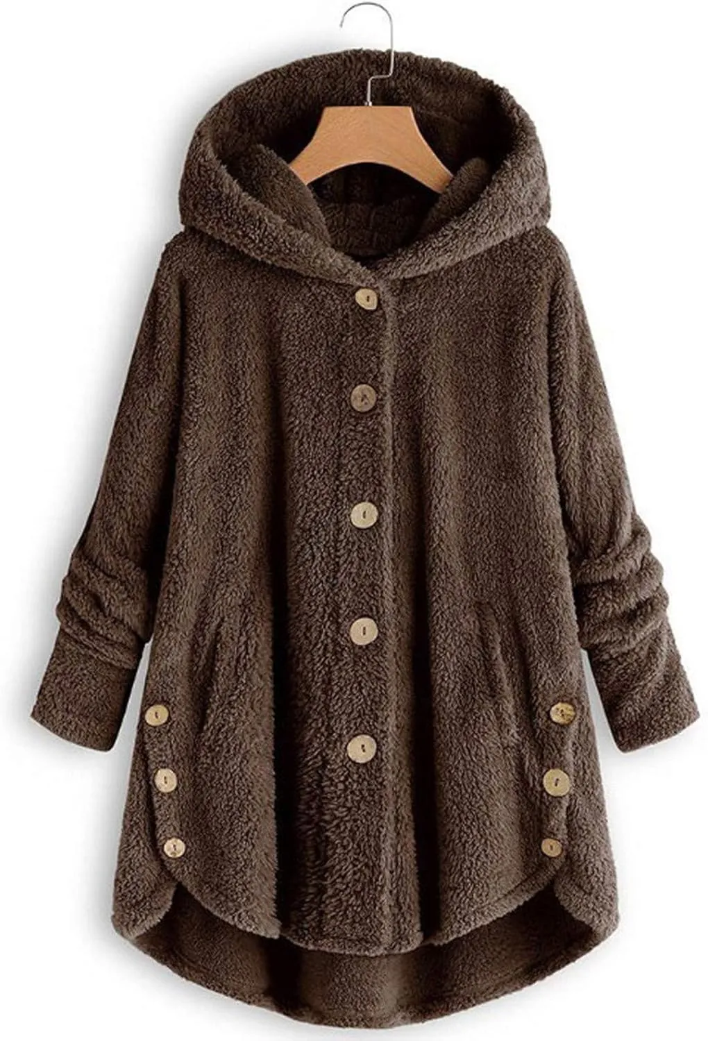 Womens Fuzzy Fleece Hoodie Jackets 2023 Fashion Button Down Sherpa Loungewear Oversized Cozy Home Shearling Coat